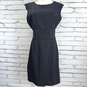 C Cynthia Rowley Black Corset Waist Sheath Cocktail Dress Grommet Detail M